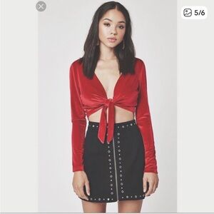 Minkpink Midnight Hour Velvet Festival front tie Crop Top